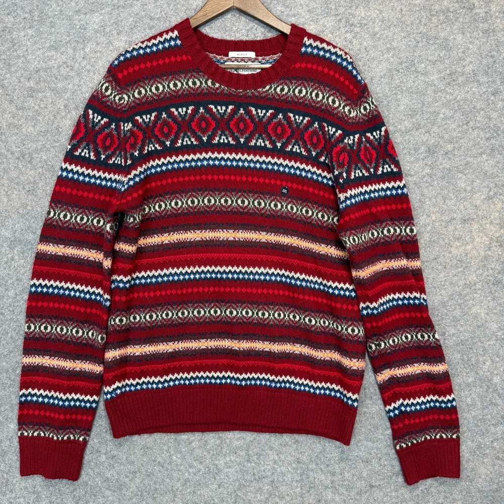 Abercrombie & Fitch Muscle Festive Holiday Sweater Mens 2XL Geometric Stripe